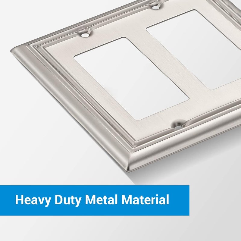 DEWENWILS Double Decorator Wall Plates, Brushed Nickel Outlet Covers, Metal Face Plates for Electrical Outlets, GFCI, Dimmer Switch, 2-Pack - Image 2